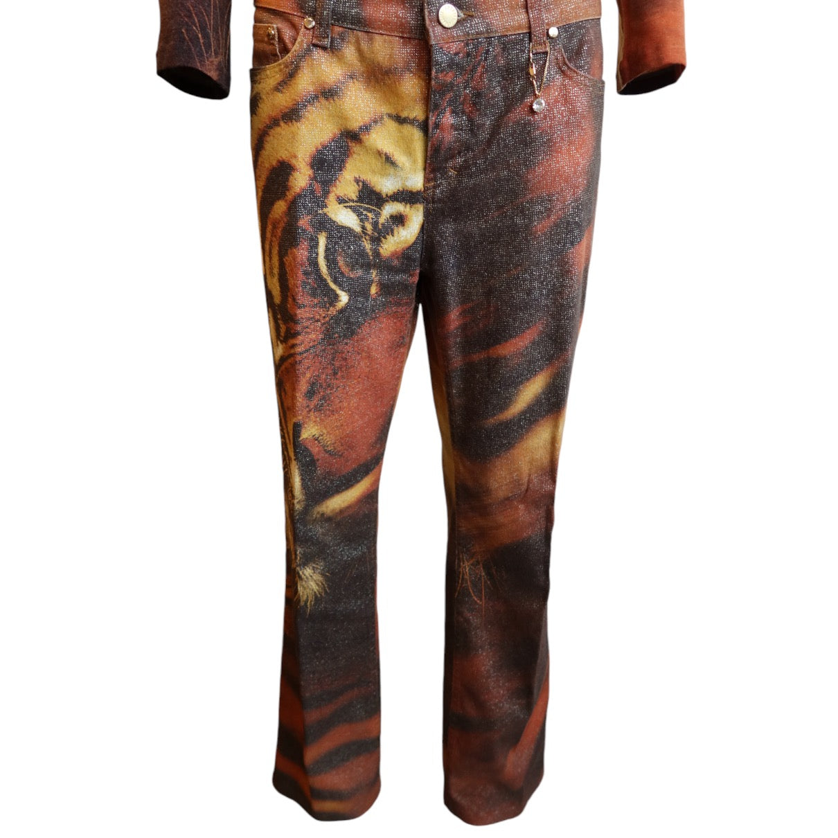 Roberto Cavalli F/W 2000 Tiger Fox Fur Cardigan And Jeans
