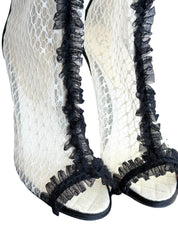 Chanel Mesh Quilted Peep Toe Ruffle Lace Trim Heels