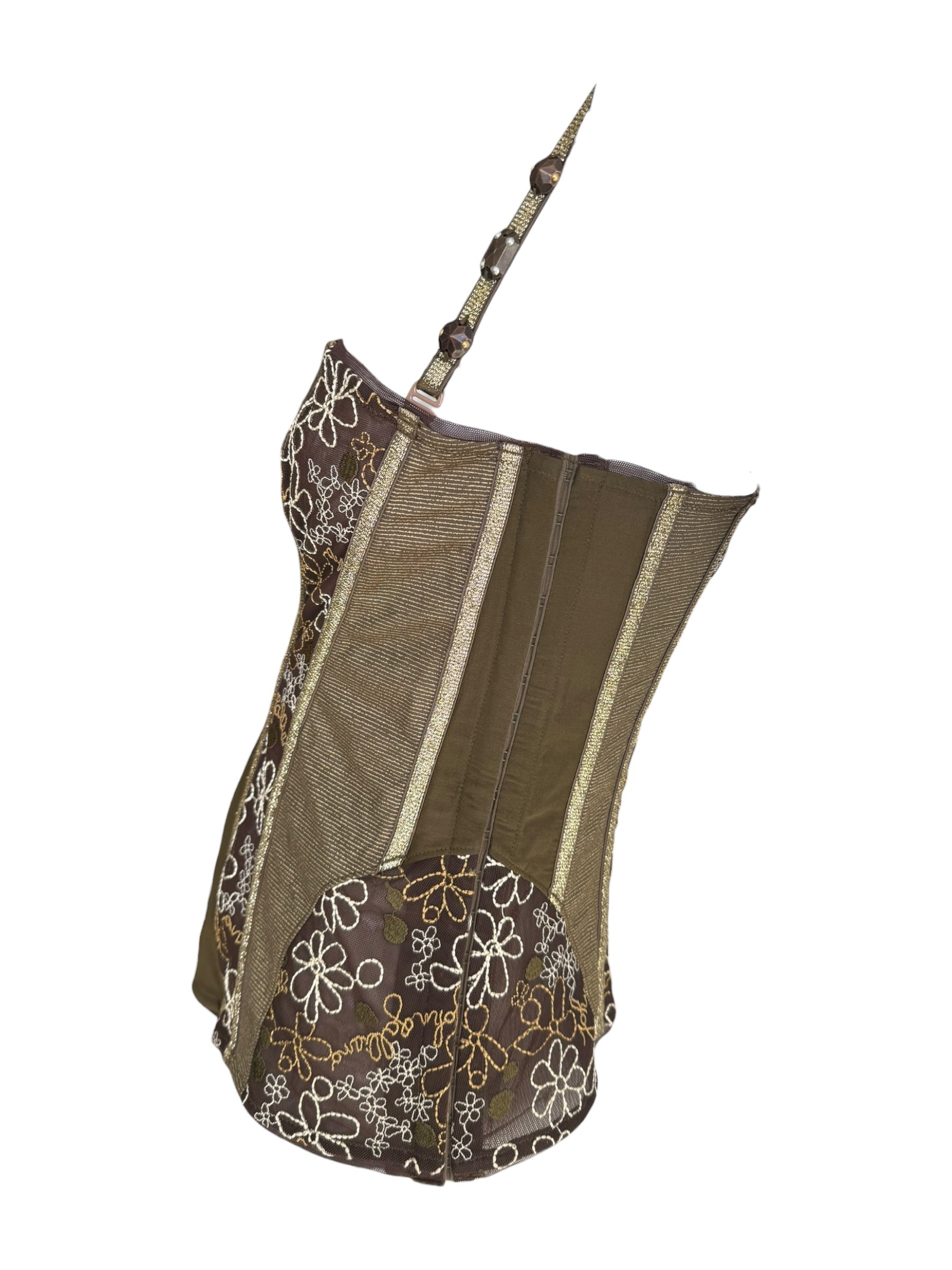 John Galliano Sheer Laced Boned Bustier Lace-Up Embroidered Corset