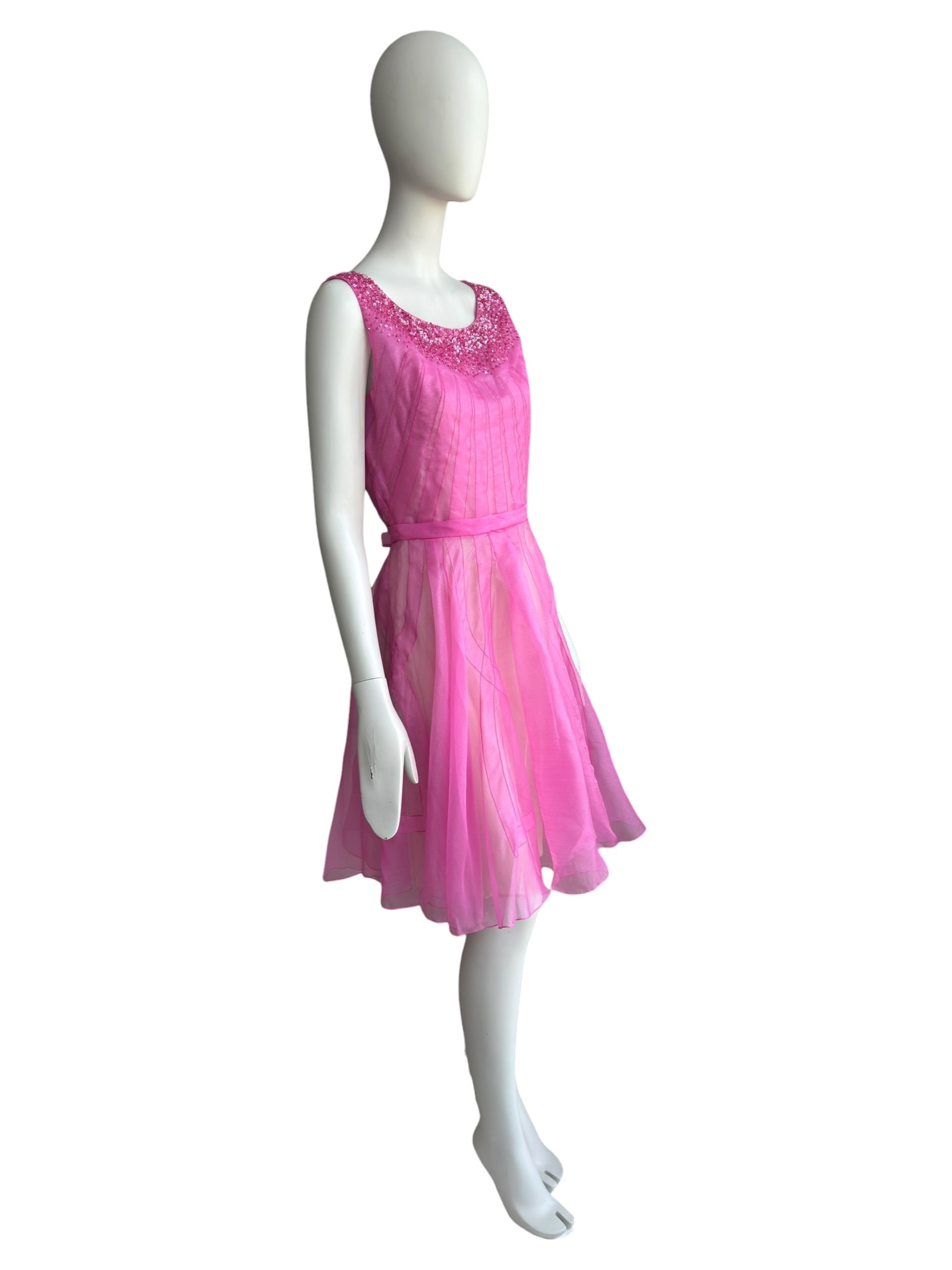 Christian Dior Pink Silk Beaded Mini Dress