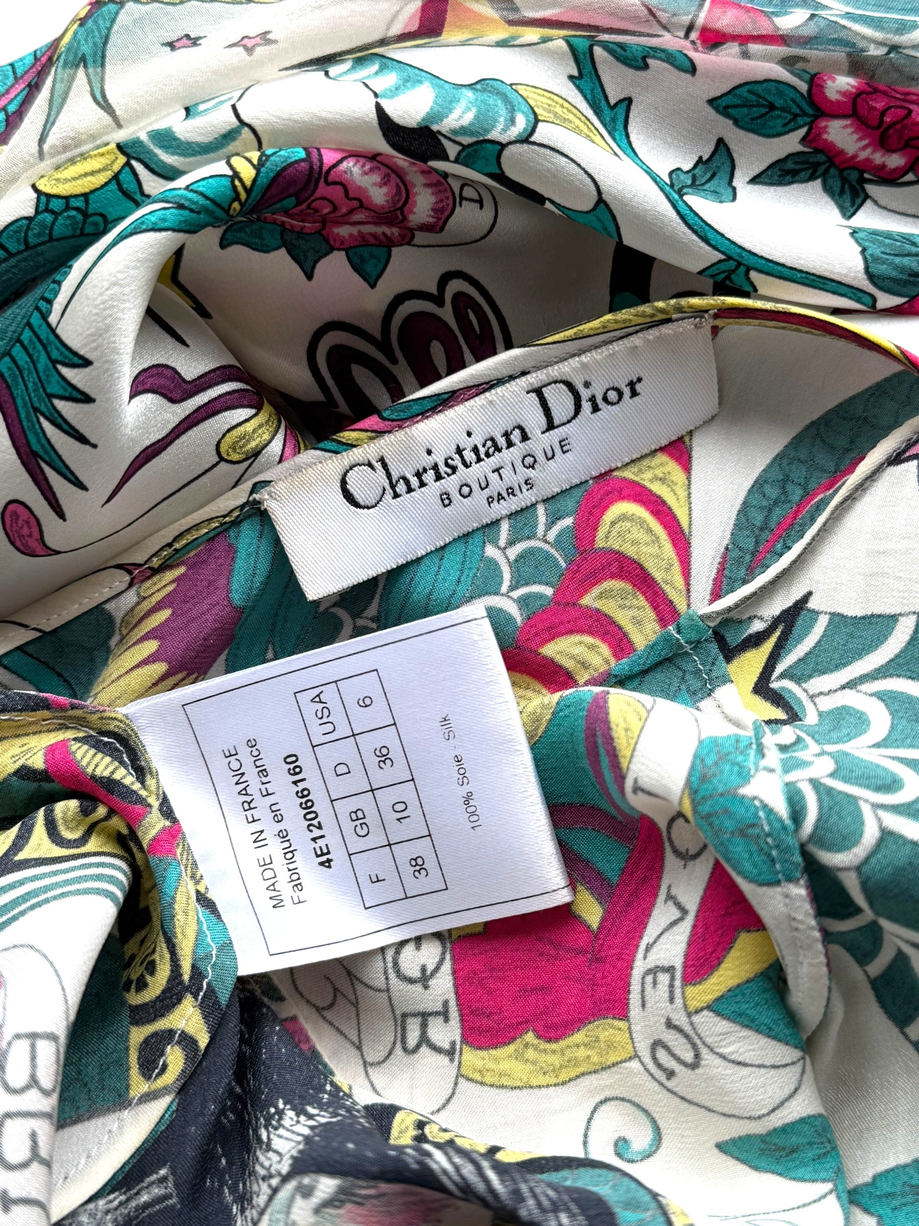 Christian Dior S/S 2004 Gispy Gitane Tattoo Silk Dress