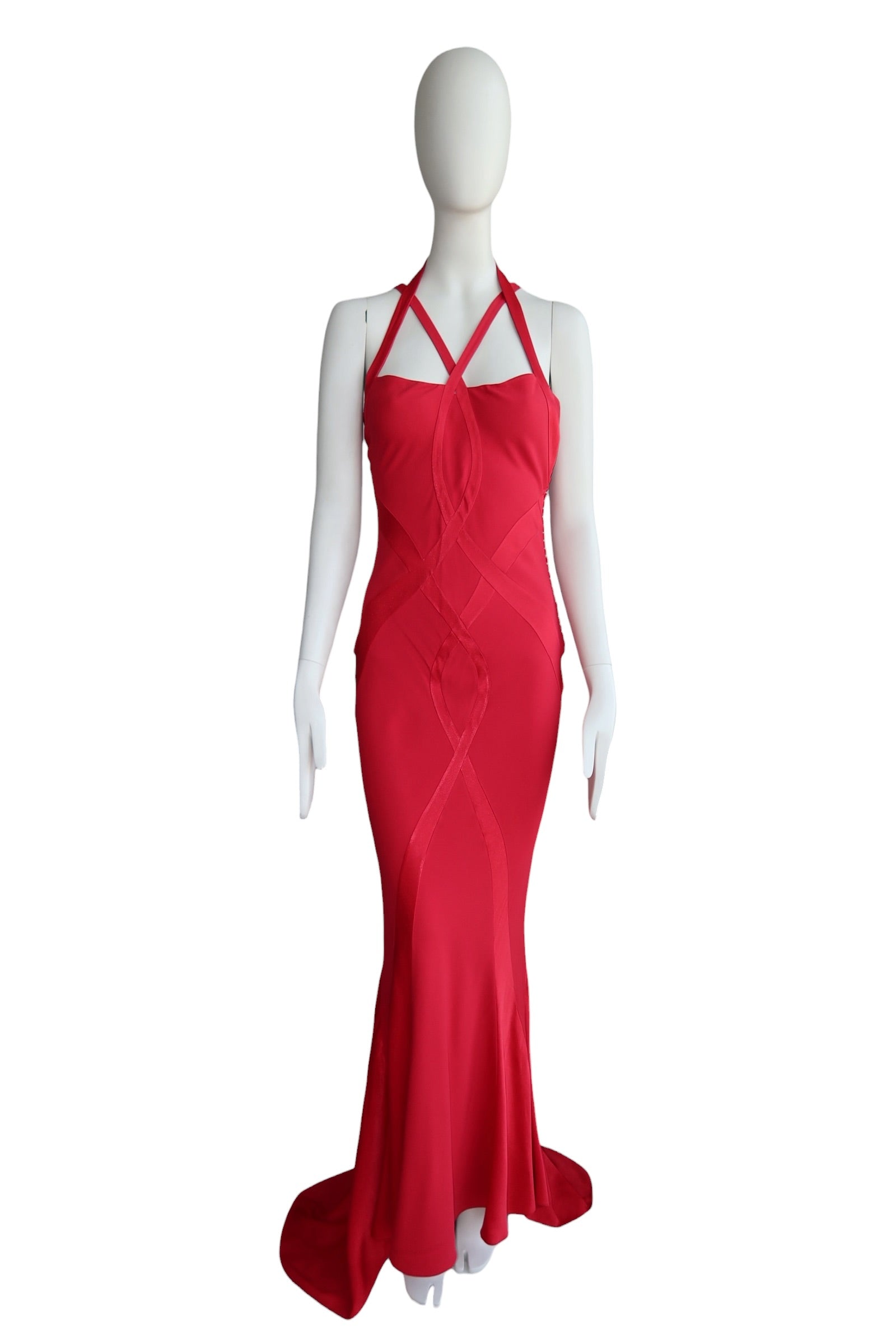 Christian Dior F/W 2004 by John Galliano Red Bias Flare Evening Gown