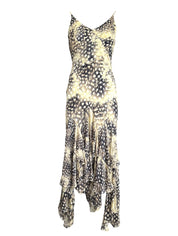 Roberto Cavalli S/S 2004 Ruffled Feather Print Silk Dress