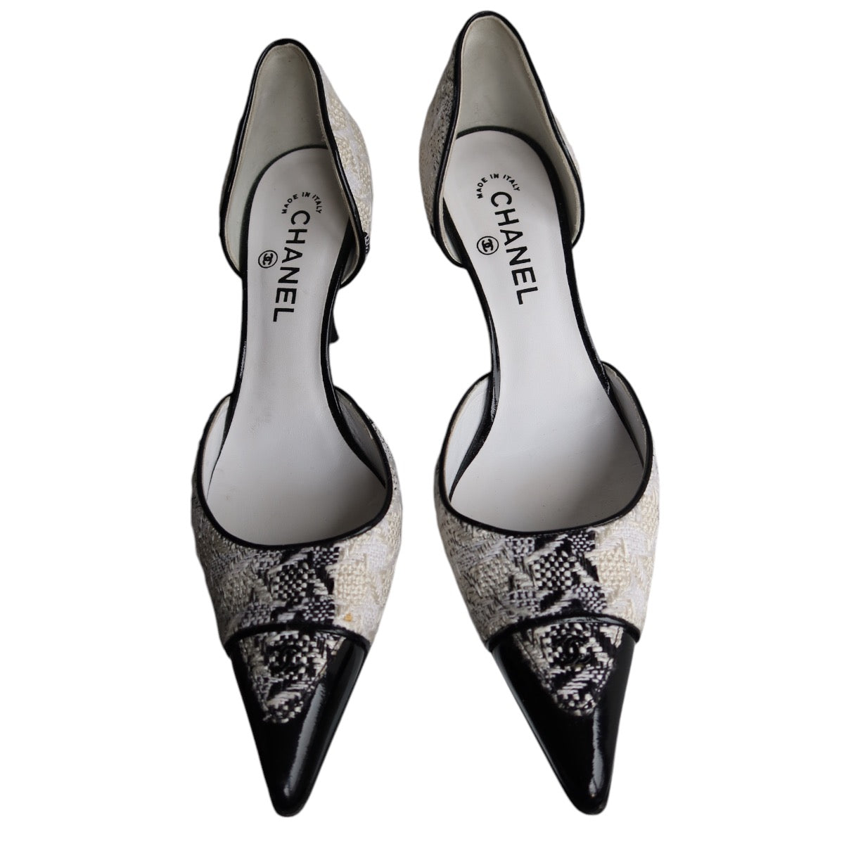 Chanel Black and White Tweed D’Orsay Pumps