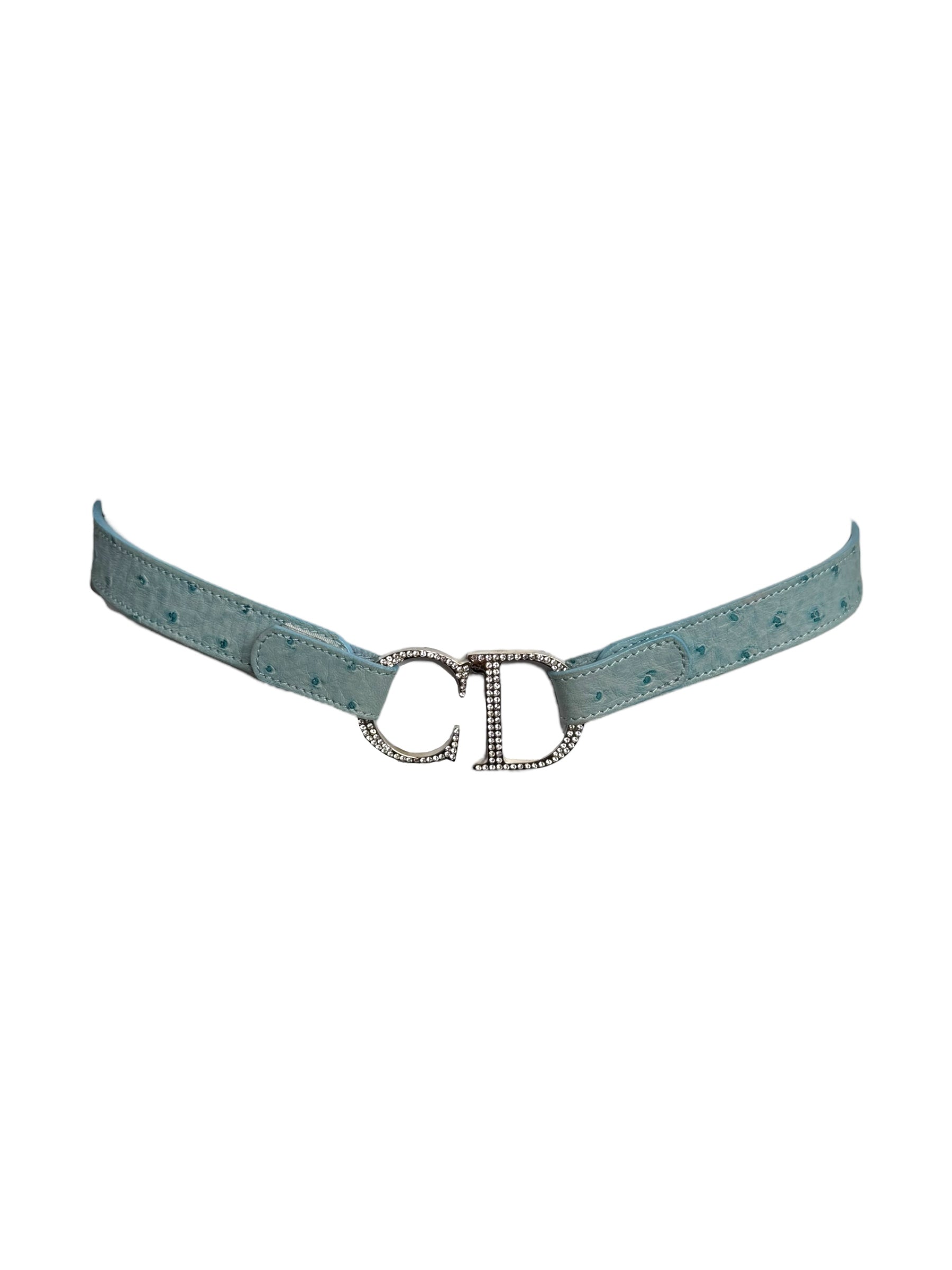 Christian Dior Ostrich Strass CD Buckle Belt