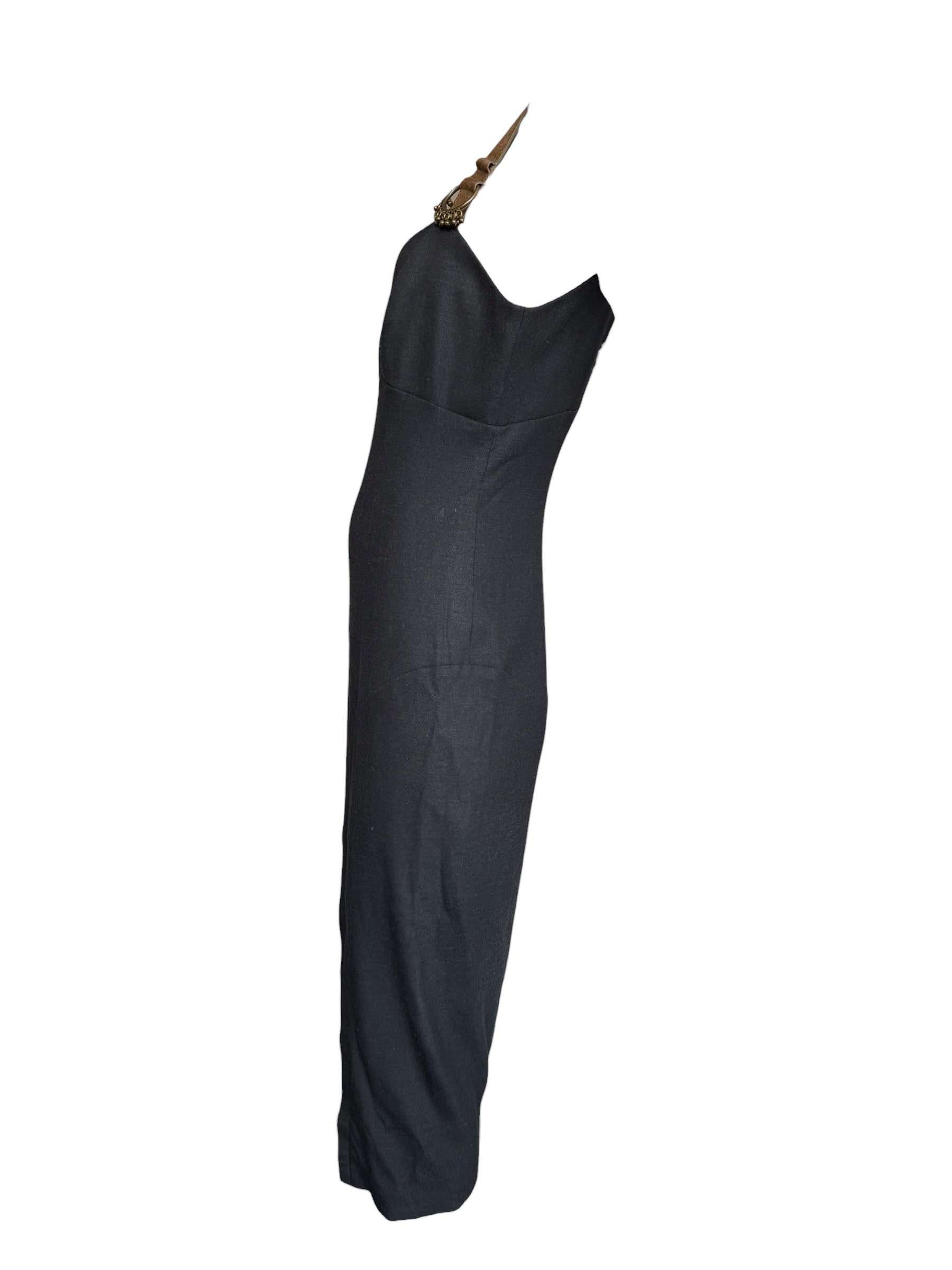John Galliano F/W 2004 Grey Midi Dress with Suede Straps