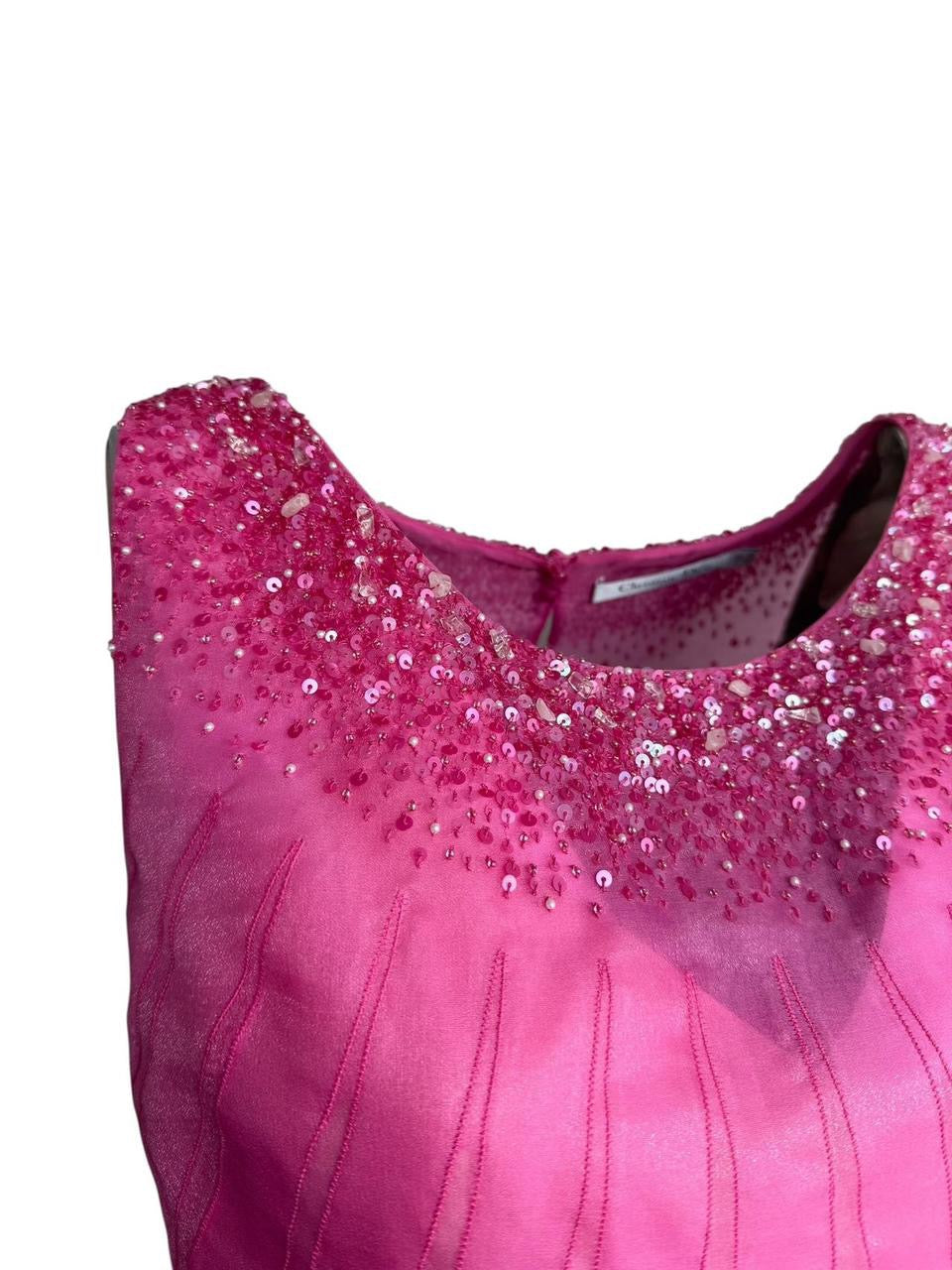 Christian Dior Pink Silk Beaded Mini Dress