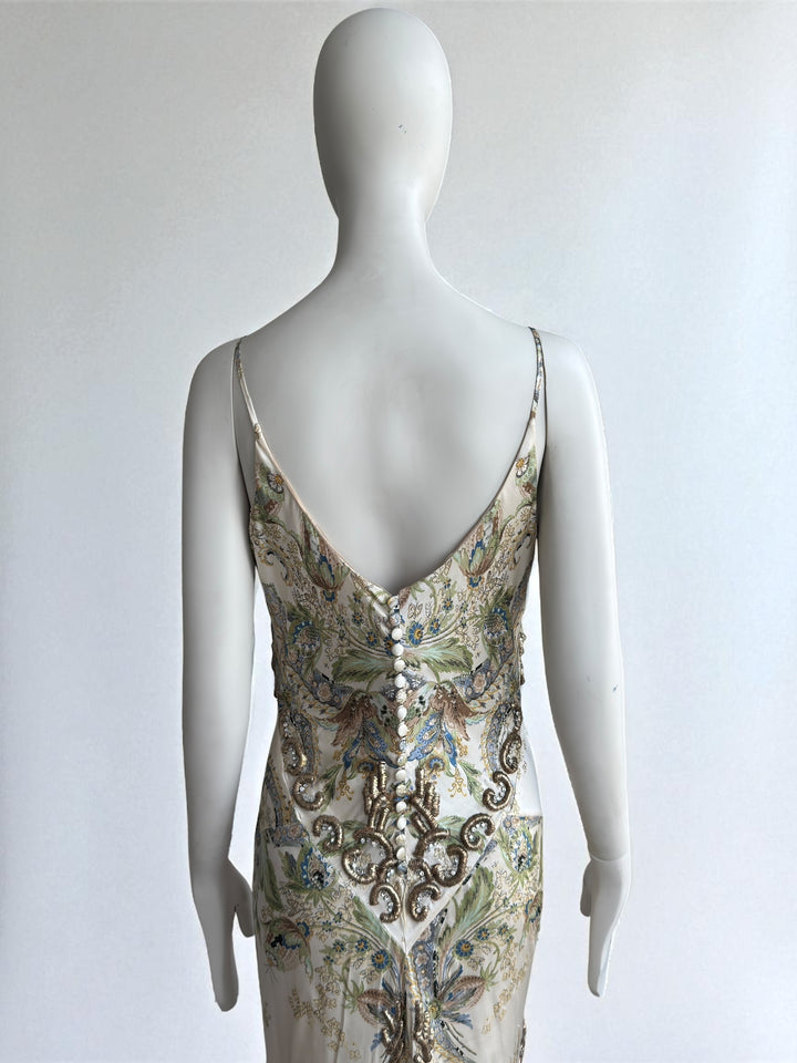 Roberto Cavalli 2004 Crystal-Embellished Silk Gown