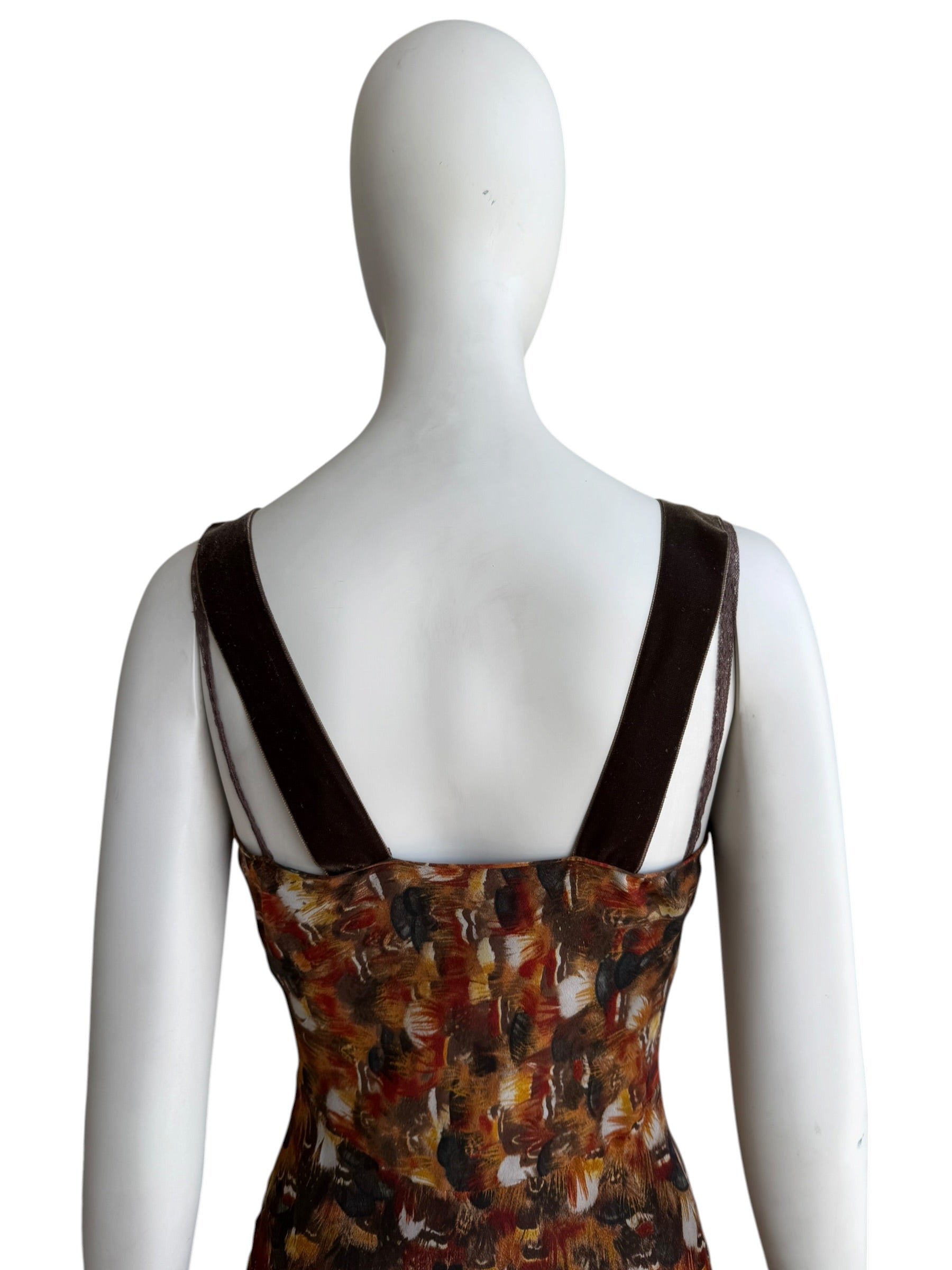 John Galliano F/W 2001 Feather print Silk & Lace Dress