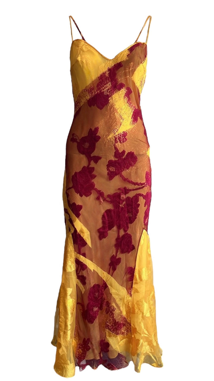 Christian Dior Spring 2001 Gold Sheer Silk Dress by John Galliano