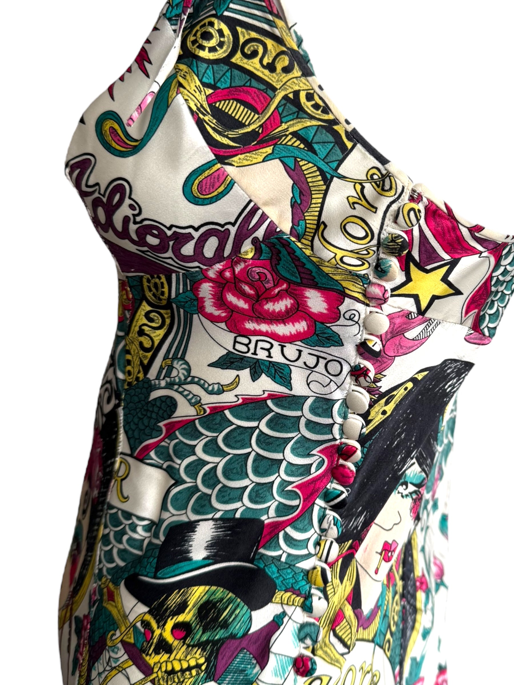 Christian Dior S/S 2004 Gispy Gitane Tattoo Silk Dress