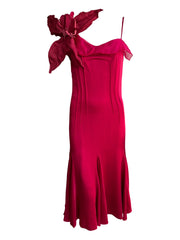 Christian Dior S/S 2008 Red Silk Satin One-Shoulder Midi Dress