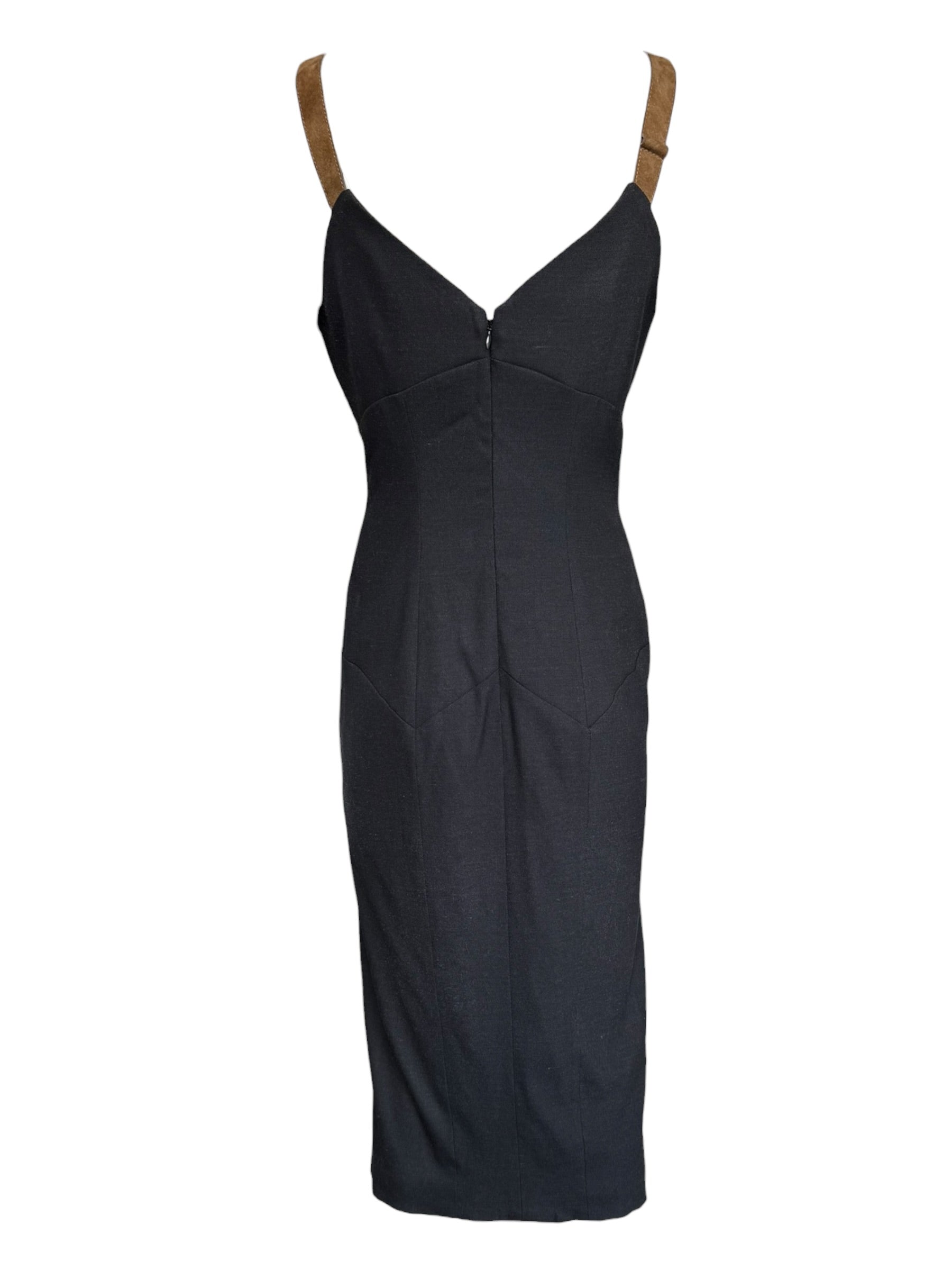 John Galliano F/W 2004 Grey Midi Dress with Suede Straps