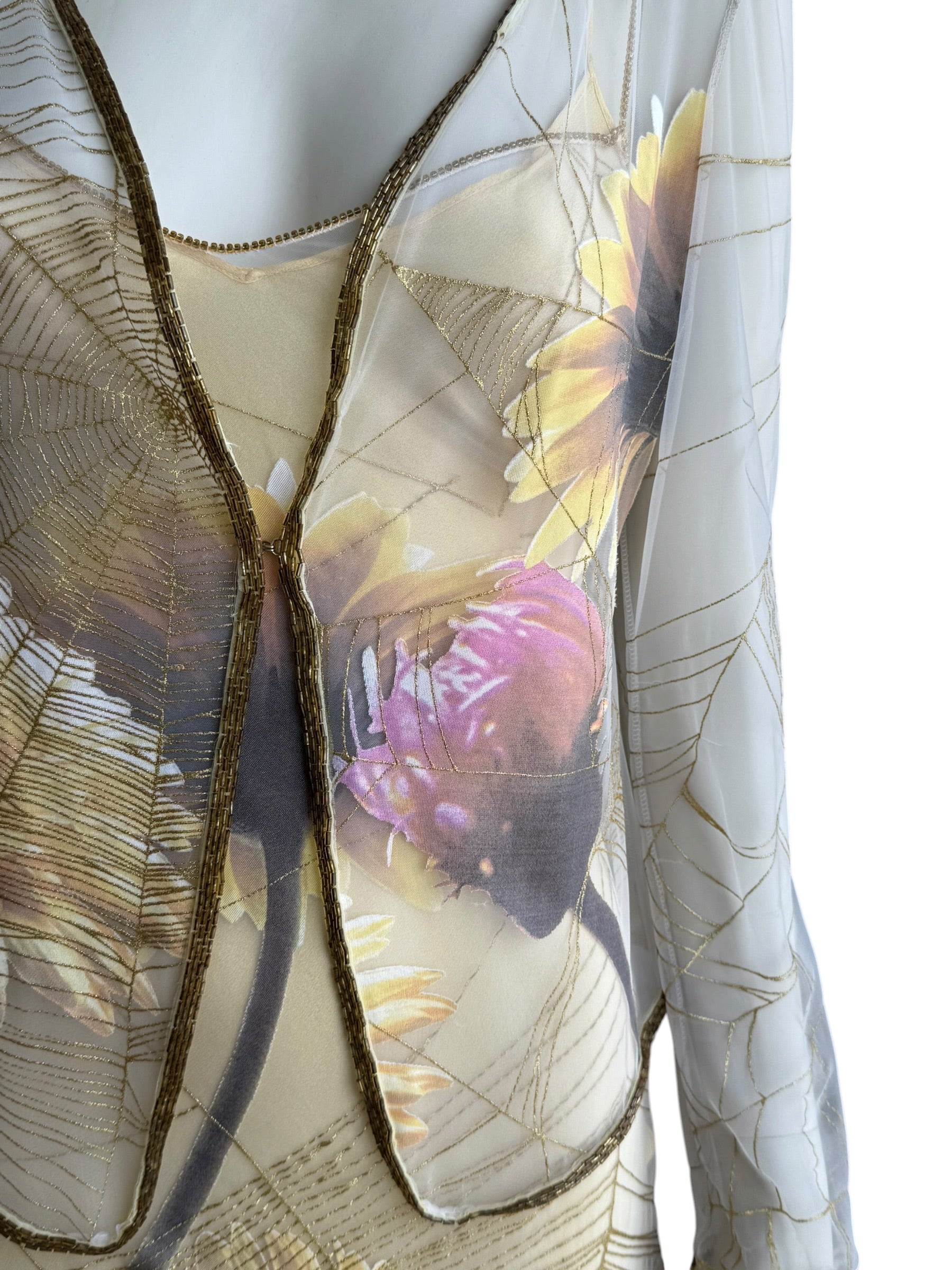 Roberto Cavalli S/S 1999 Spider Web and Daisy Print Sheer Dress Set