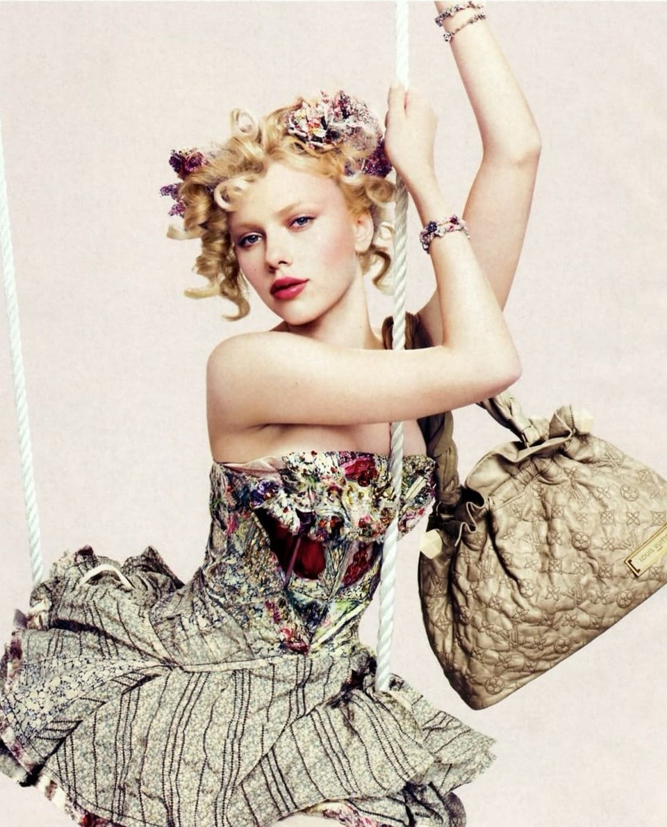 Louis Vuitton Spring/Summer 2007 Runway Beige Metallic Patchwork Corset Dress