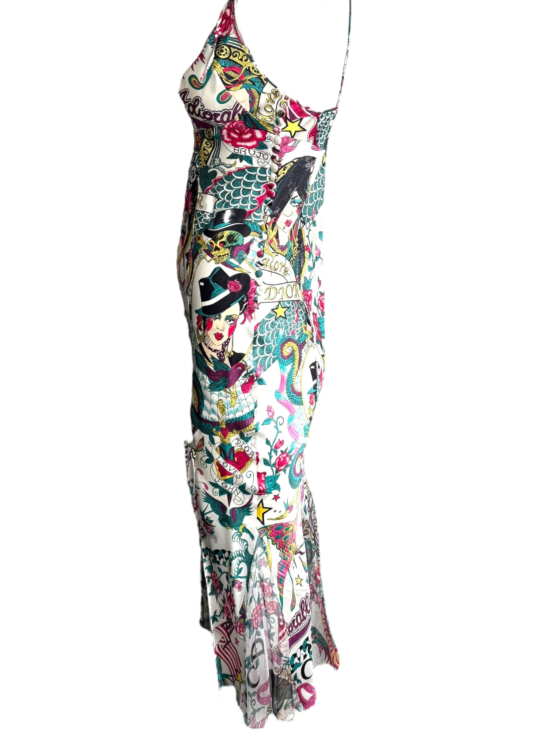 Christian Dior S/S 2004 Gispy Gitane Tattoo Silk Dress