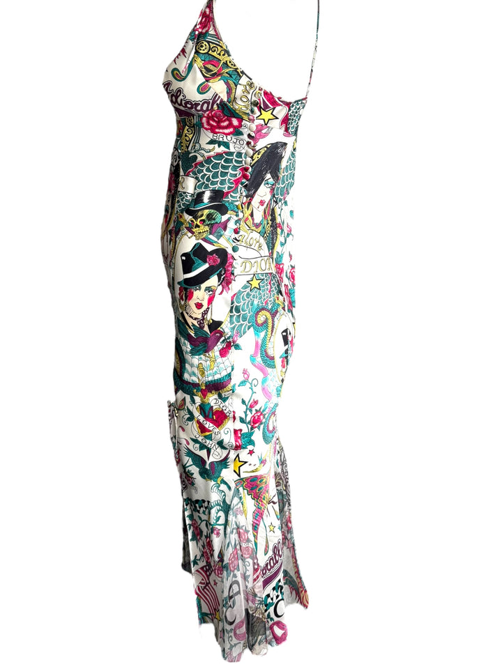 Christian Dior S/S 2004 Gispy Gitane Tattoo Silk Dress