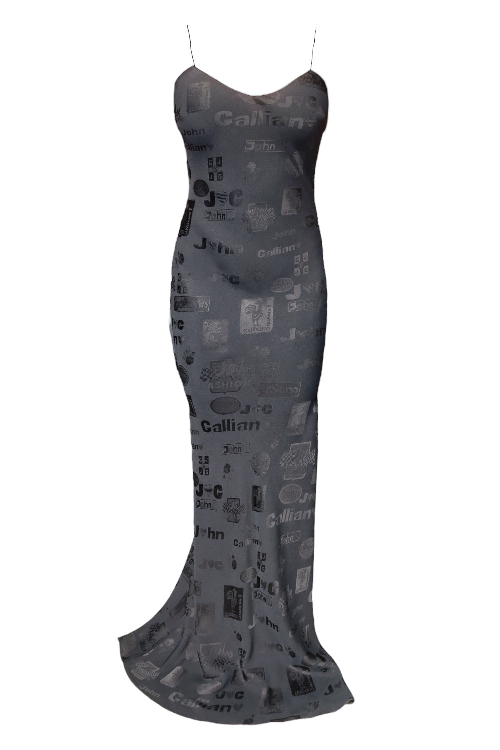 John Galliano S/S 2002 Formula 1 Silk Print Slip Maxi Dress