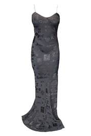 John Galliano S/S 2002 Formula 1 Silk Print Slip Maxi Dress