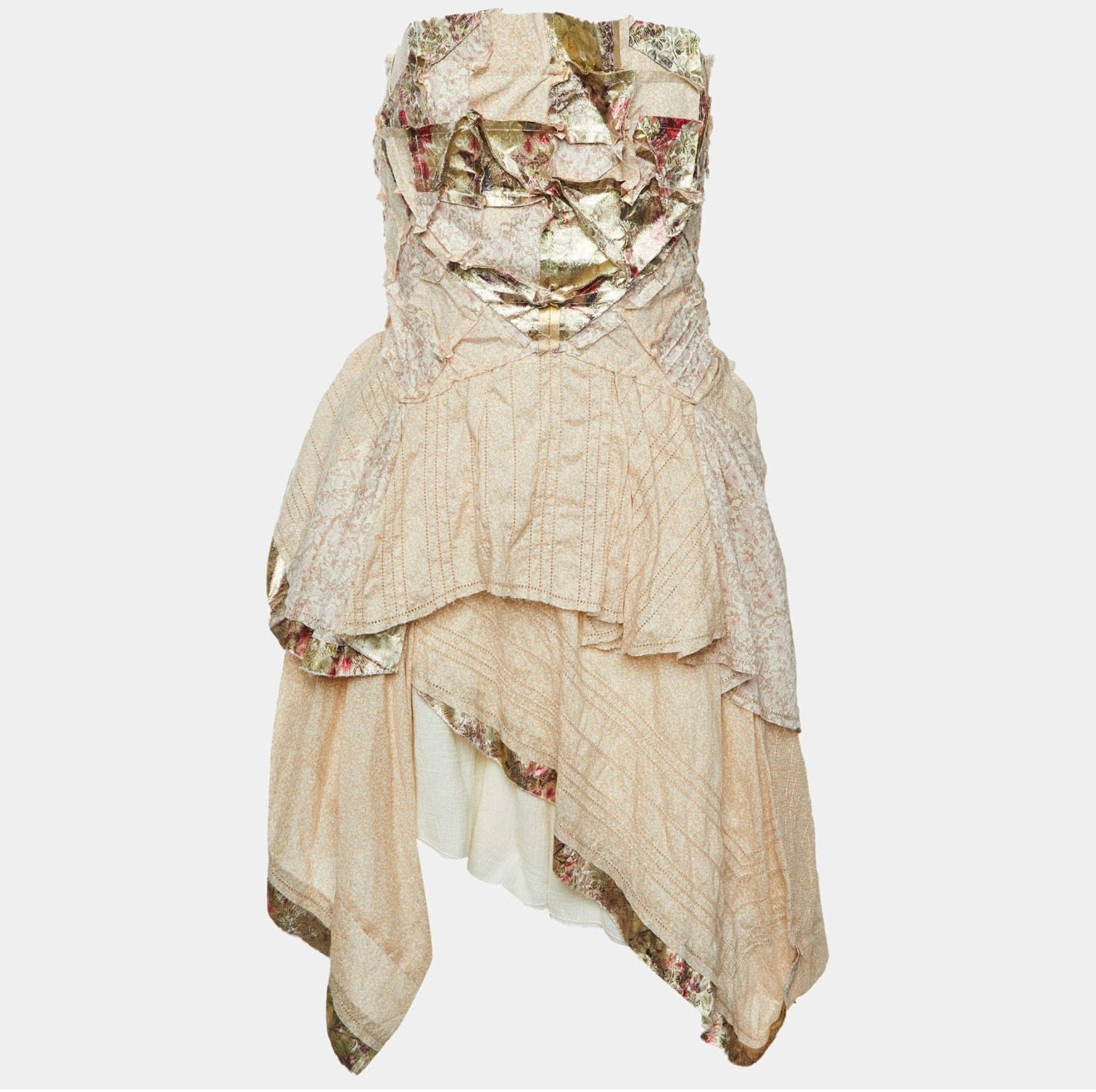 Louis Vuitton Spring/Summer 2007 Runway Beige Metallic Patchwork Corset Dress