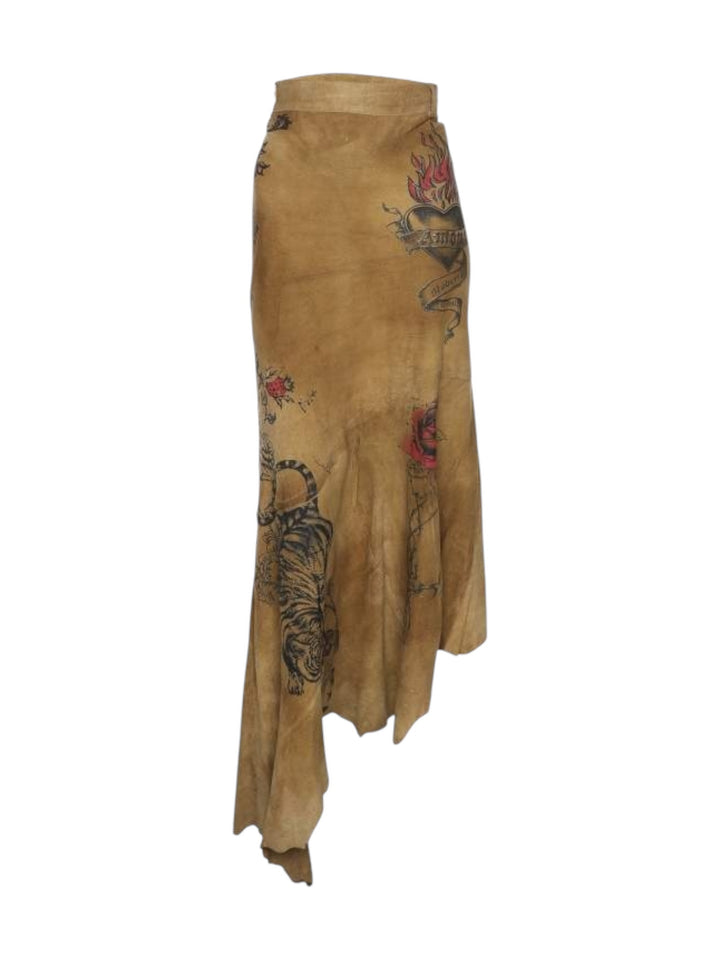 Roberto Cavalli S/S 2003 Tattoo Tiger Suede Skirt