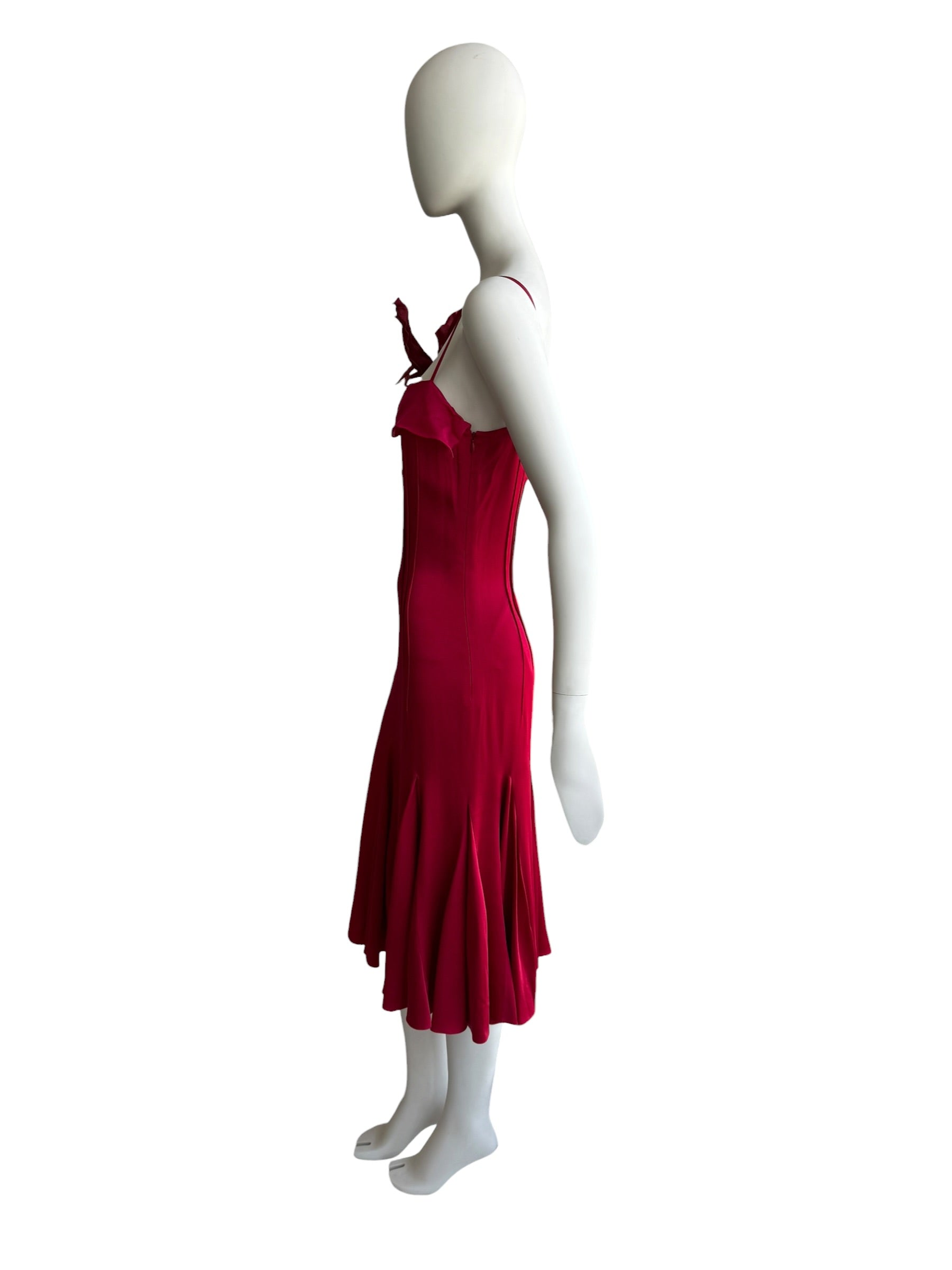 Christian Dior S/S 2008 Red Silk Satin One-Shoulder Midi Dress
