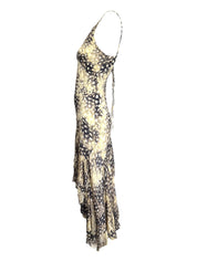 Roberto Cavalli S/S 2004 Ruffled Feather Print Silk Dress