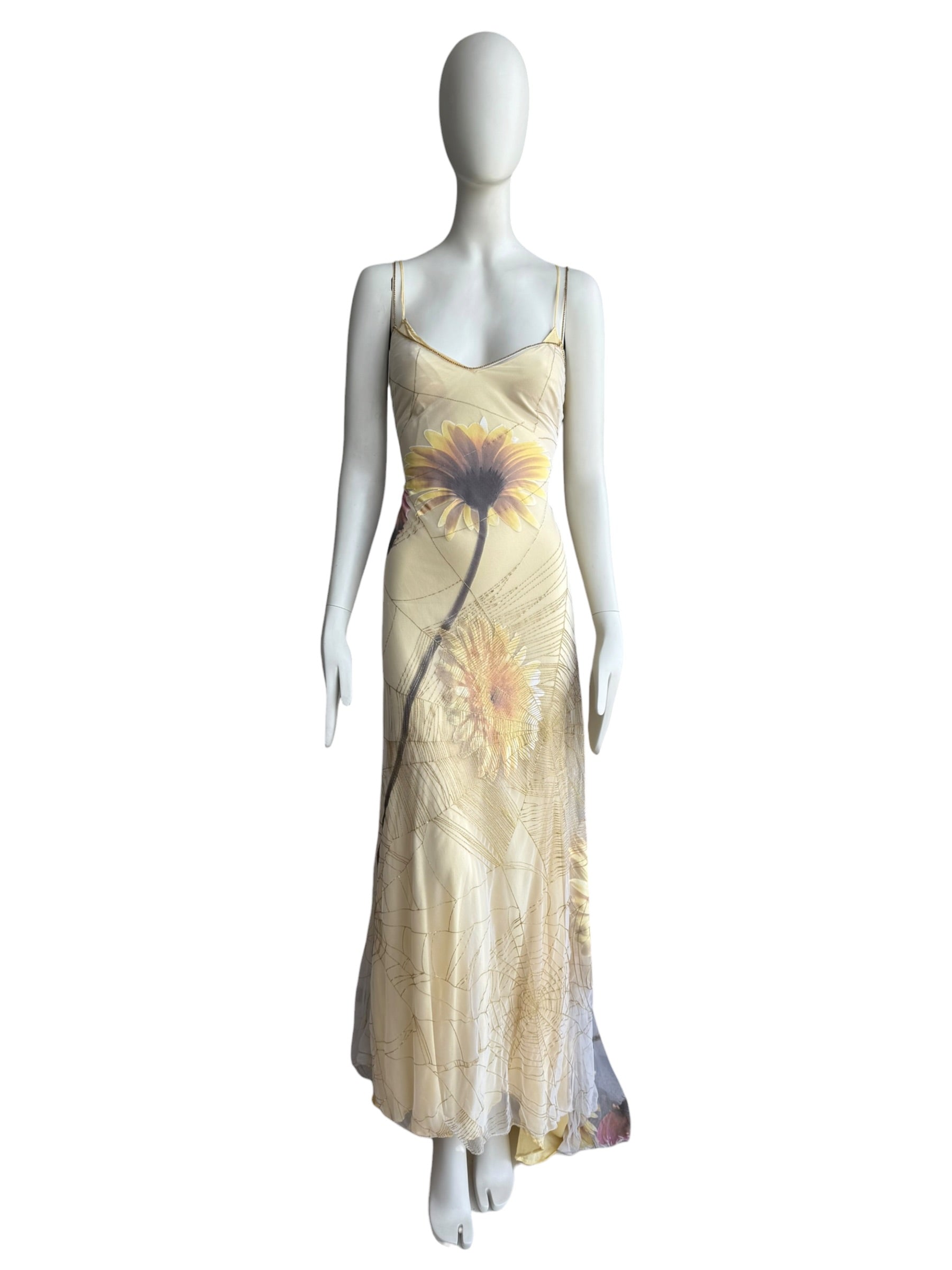Roberto Cavalli S/S 1999 Spider Web and Daisy Print Sheer Dress Set