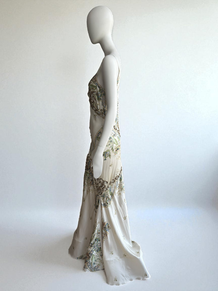 Roberto Cavalli 2004 Crystal-Embellished Silk Gown