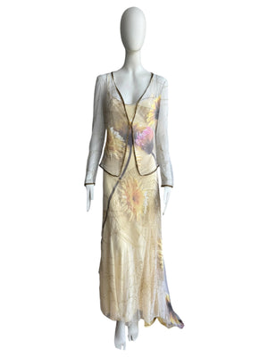 Roberto Cavalli S/S 1999 Spider Web and Daisy Print Sheer Dress Set