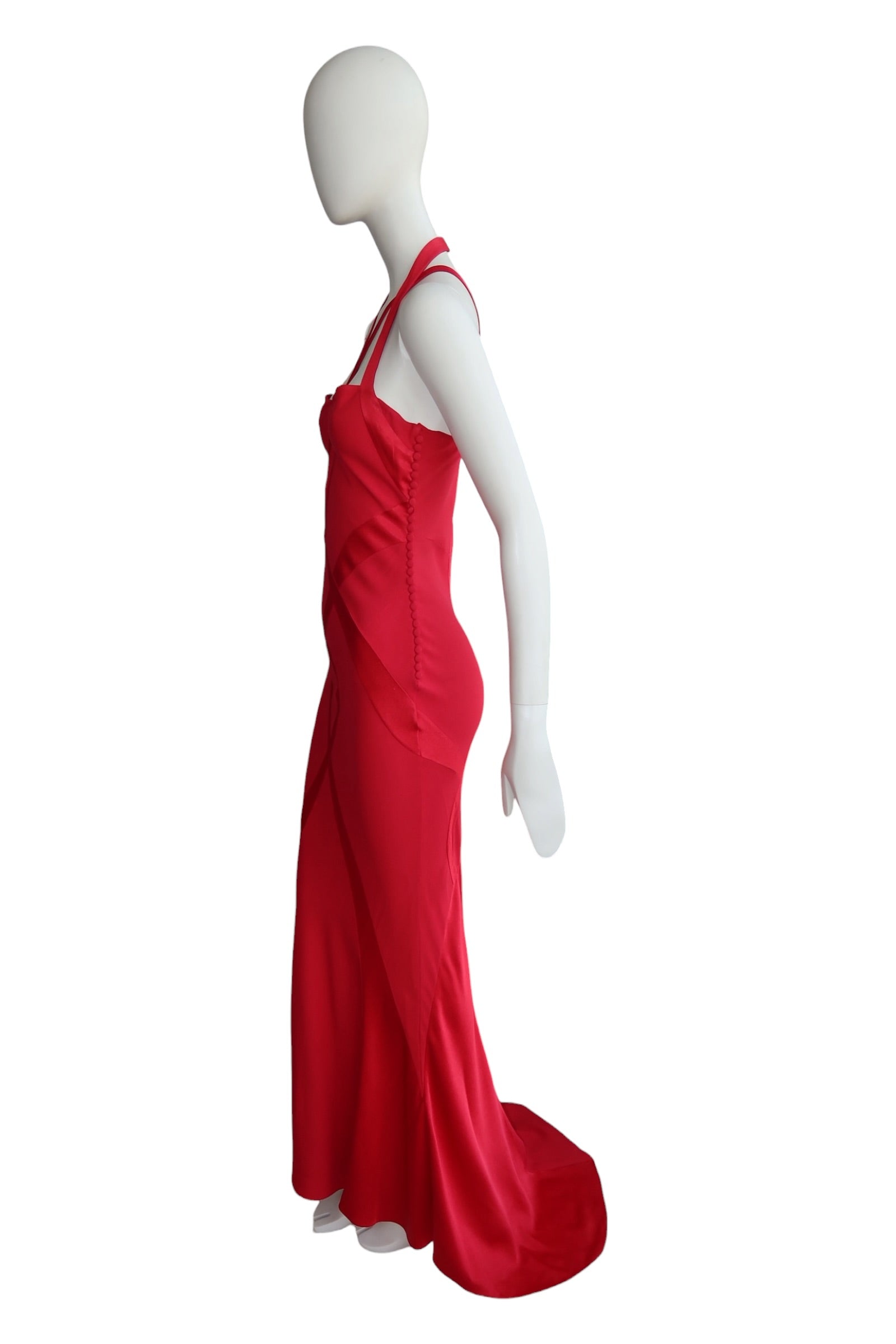 Christian Dior F/W 2004 by John Galliano Red Bias Flare Evening Gown
