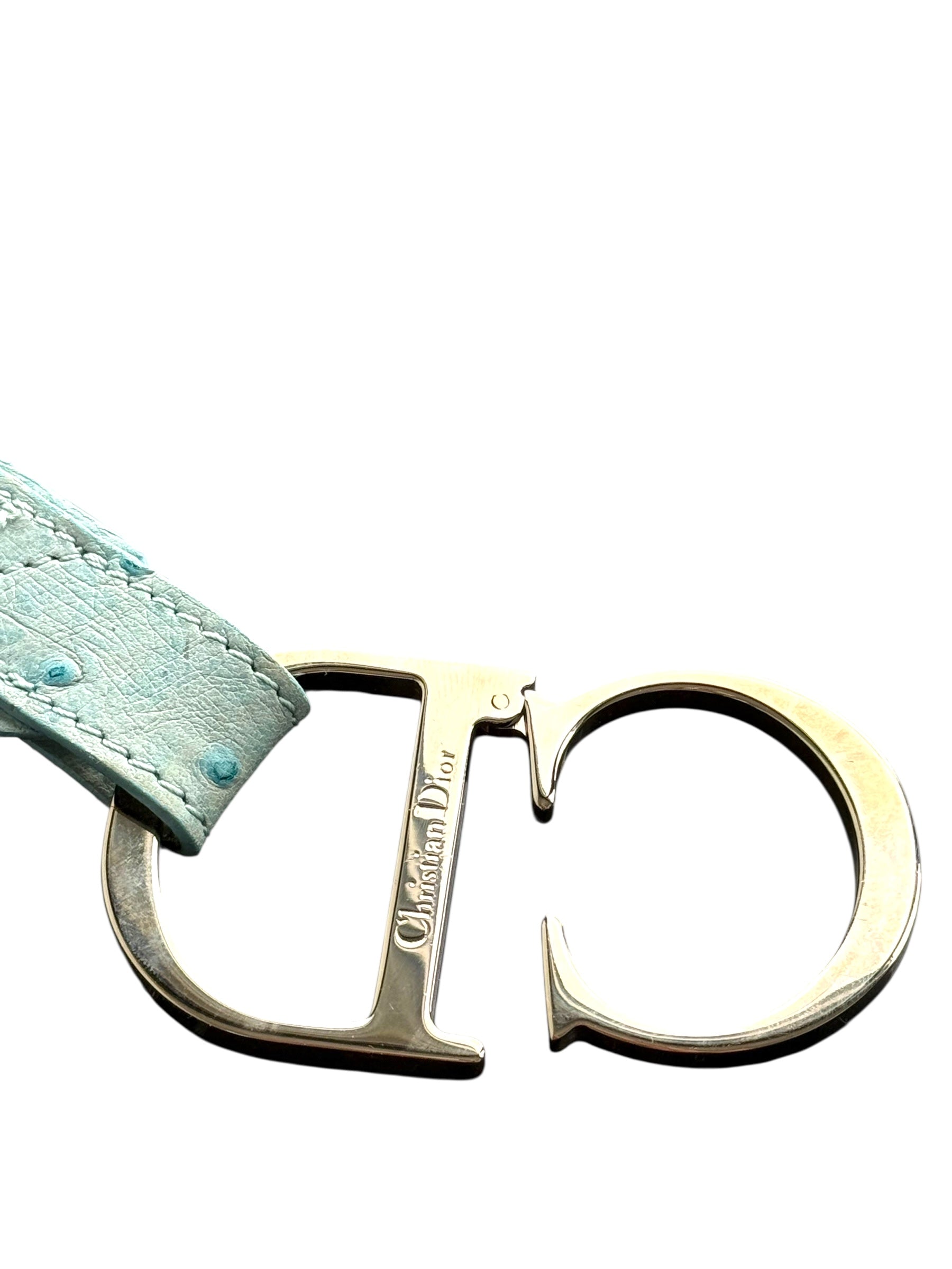 Christian Dior Ostrich Strass CD Buckle Belt