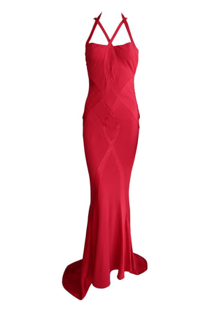 Christian Dior F/W 2004 by John Galliano Red Bias Flare Evening Gown