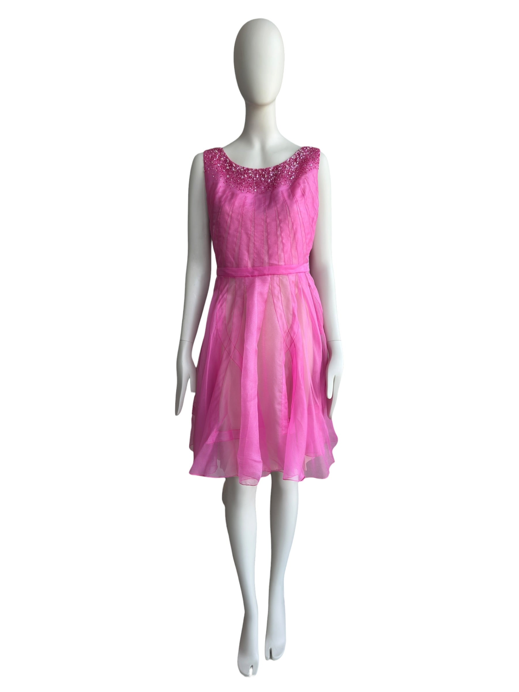 Christian Dior Pink Silk Beaded Mini Dress
