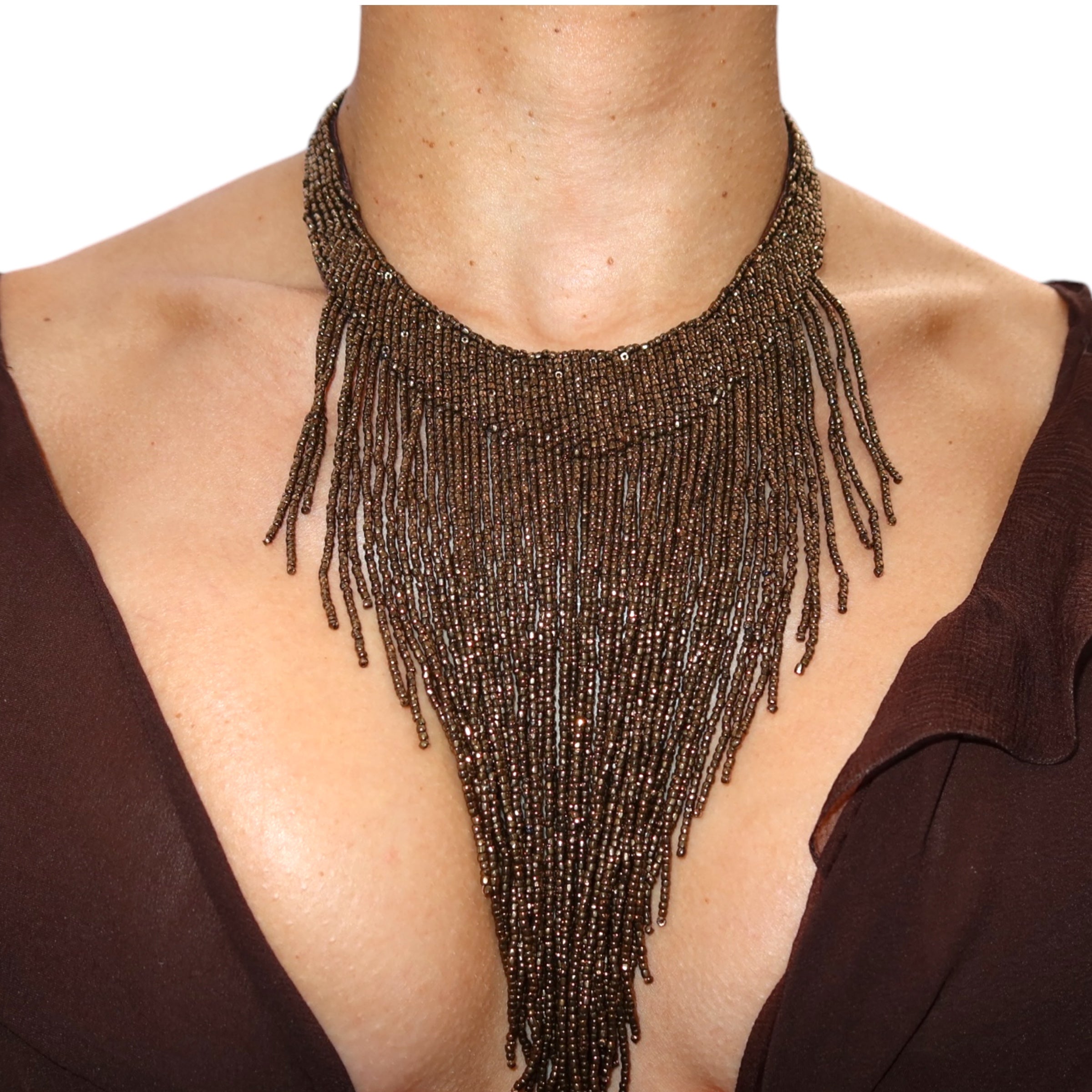 Christian Dior 1997 Masai Beads Crystal Bronze Necklace