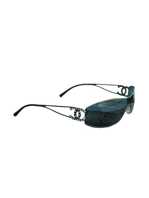 Vintage Chanel 4073B CC Swarovski Crystal Shield Sunglasses