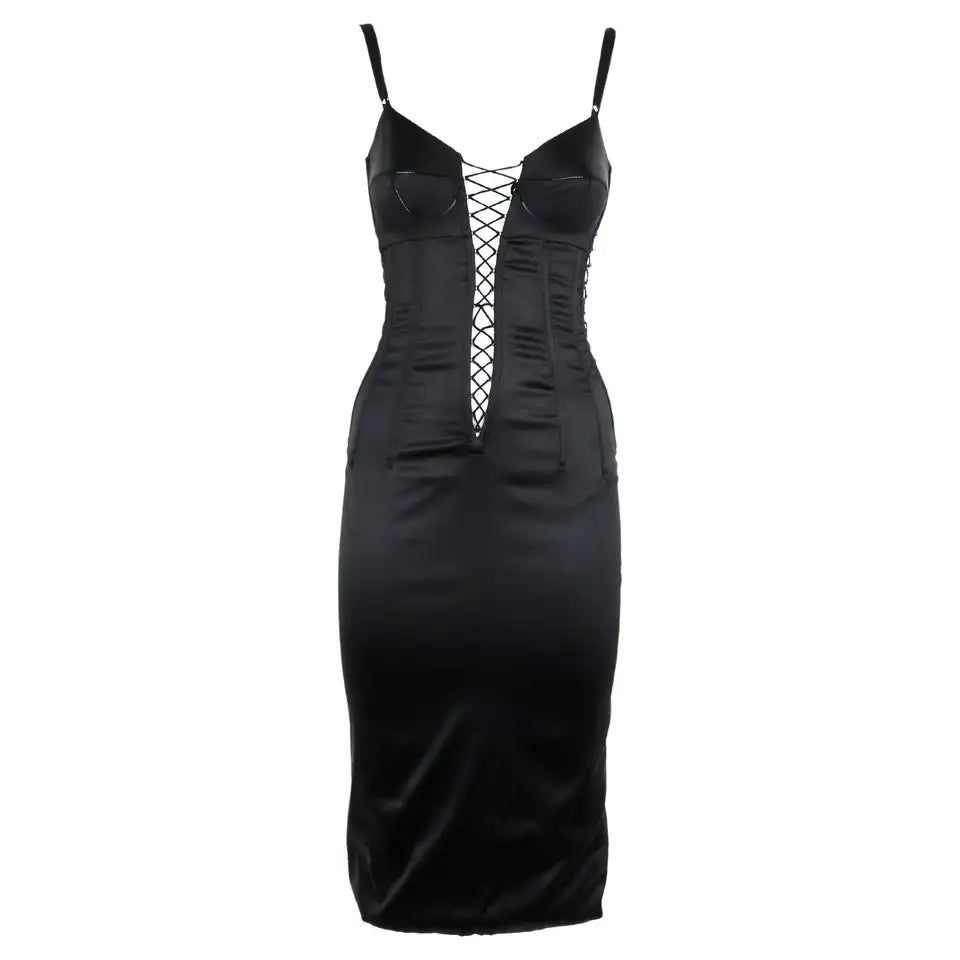 Dolce & Gabbana F/W 2003 Plunging Corset Lace Up Mini Dress