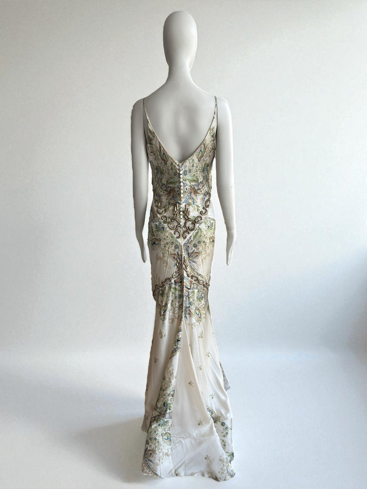 Roberto Cavalli 2004 Crystal-Embellished Silk Gown