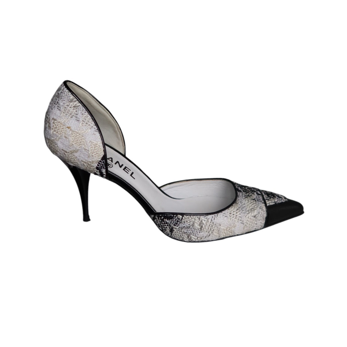 Chanel Black and White Tweed D’Orsay Pumps