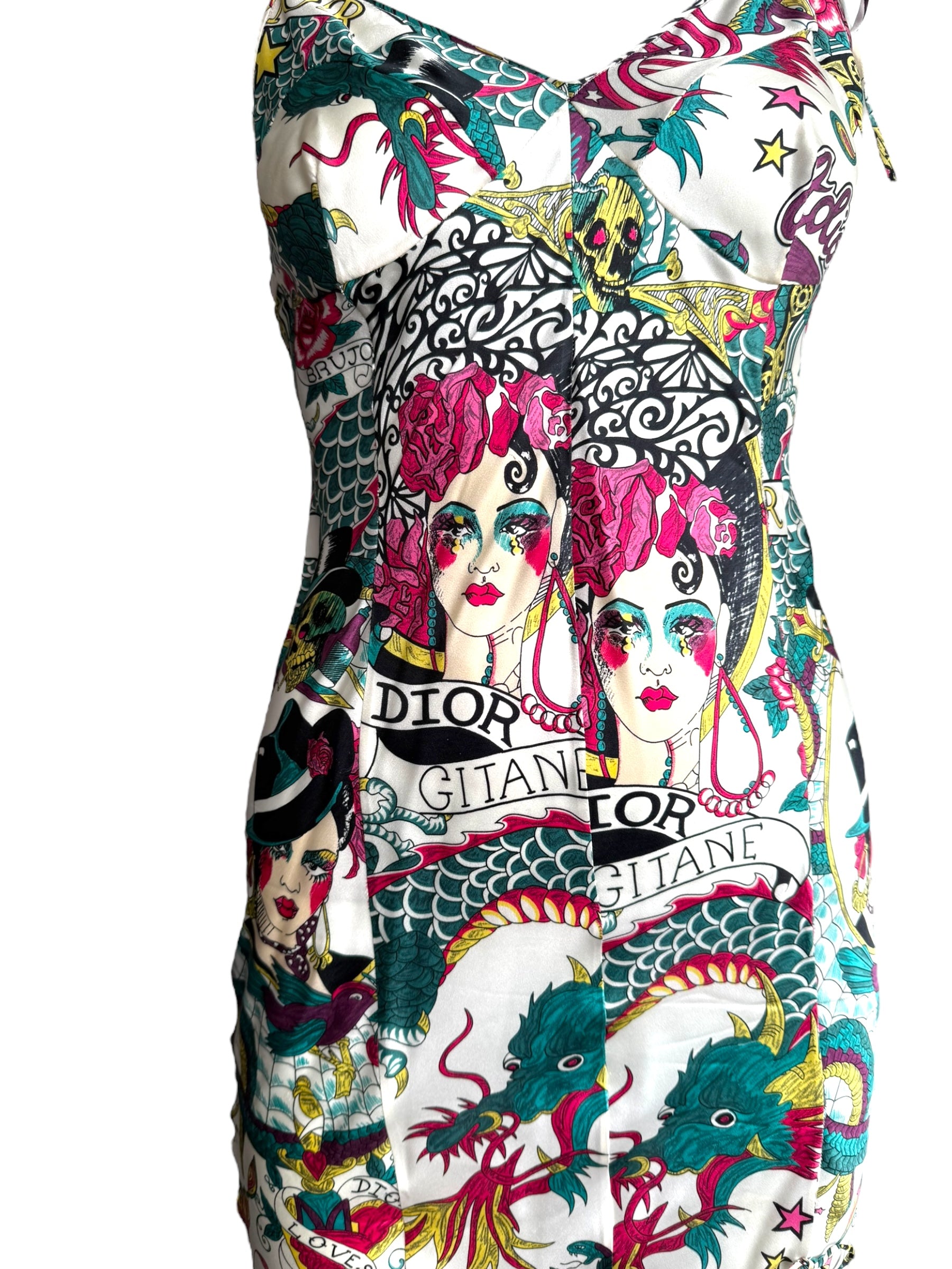 Christian Dior S/S 2004 Gispy Gitane Tattoo Silk Dress
