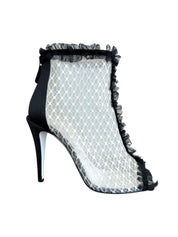 Chanel Mesh Quilted Peep Toe Ruffle Lace Trim Heels