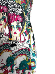 Christian Dior S/S 2004 Gispy Gitane Tattoo Silk Dress