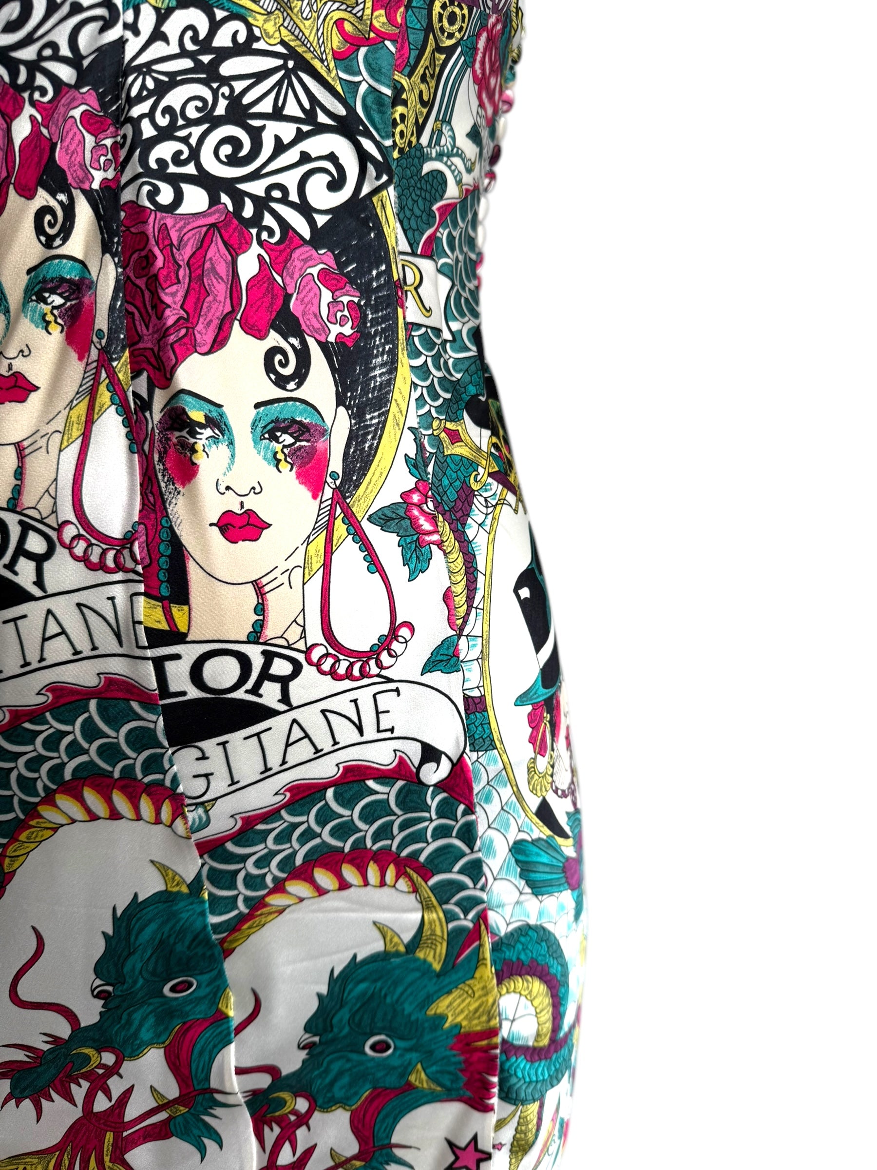 Christian Dior S/S 2004 Gispy Gitane Tattoo Silk Dress