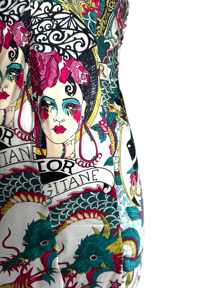 Christian Dior S/S 2004 Gispy Gitane Tattoo Silk Dress