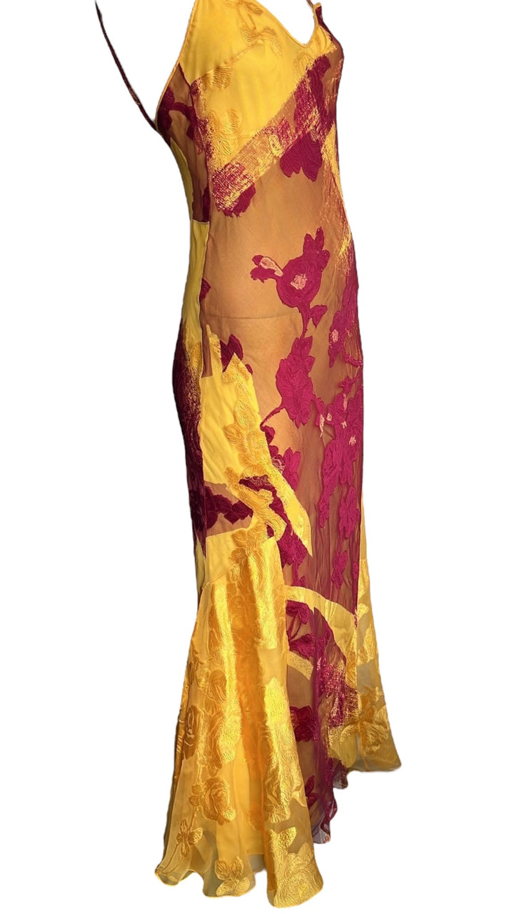Christian Dior Spring 2001 Gold Sheer Silk Dress by John Galliano