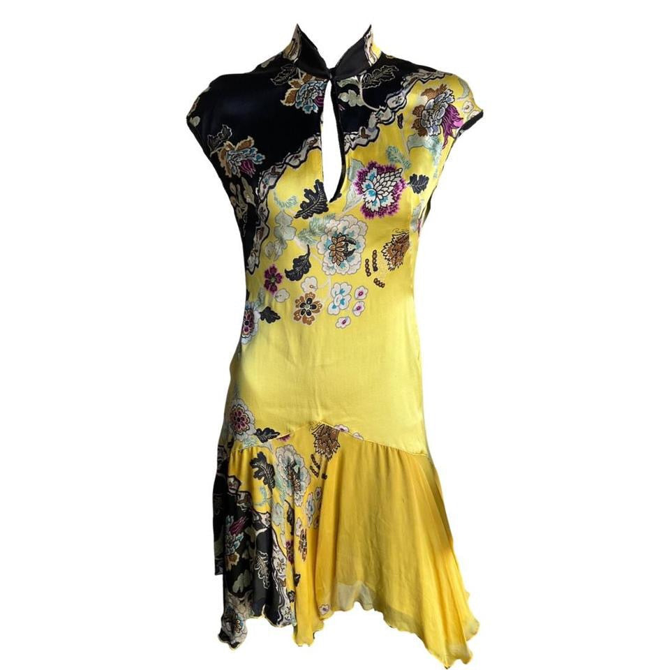 Roberto Cavalli S/S 2003 Yellow Silk Cheongsam