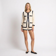 Chanel 12C White & Navy Jacquard Knit Set