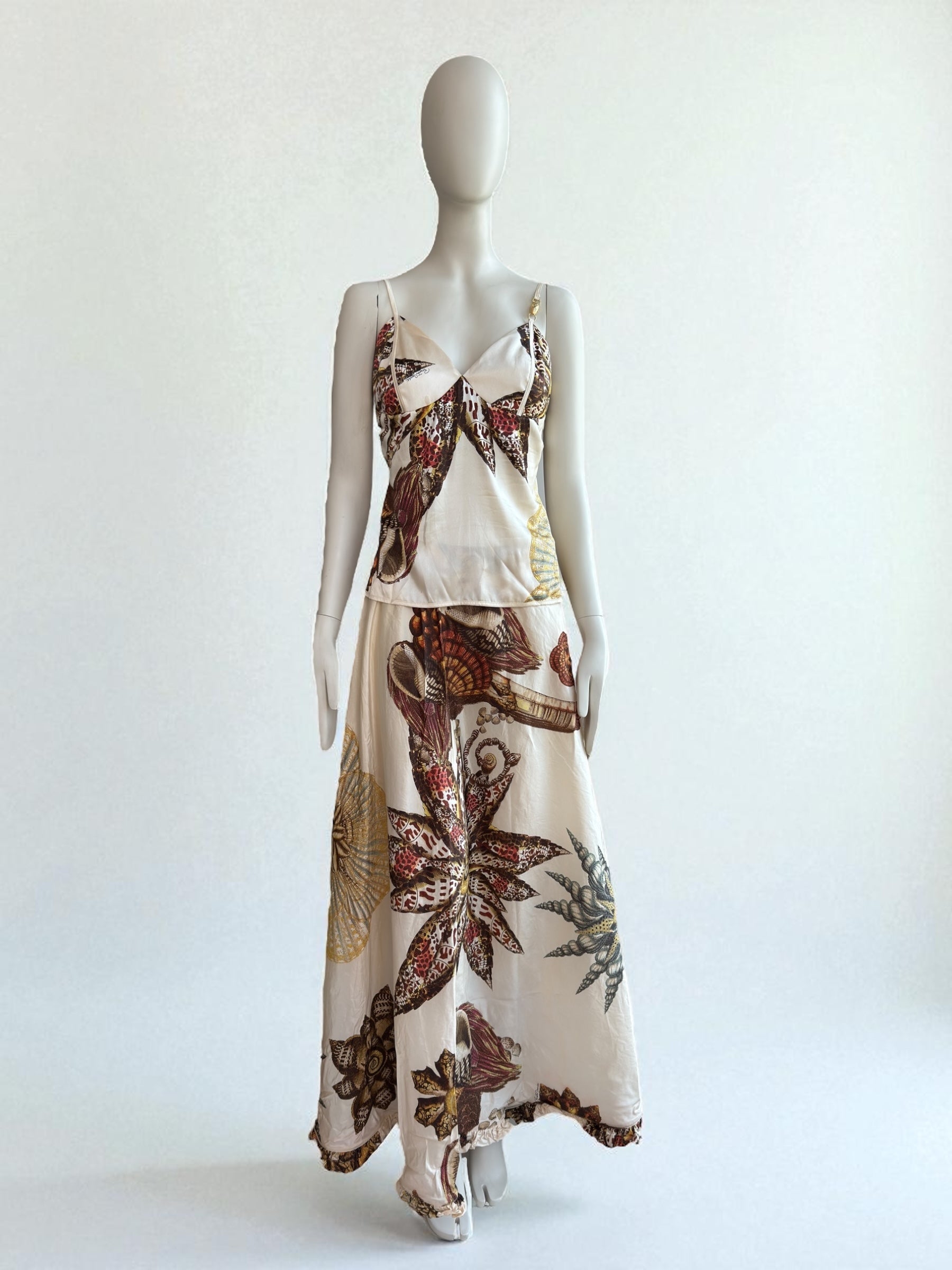 Roberto Cavalli S/S 2005 Silk Seashell Print Cream Set