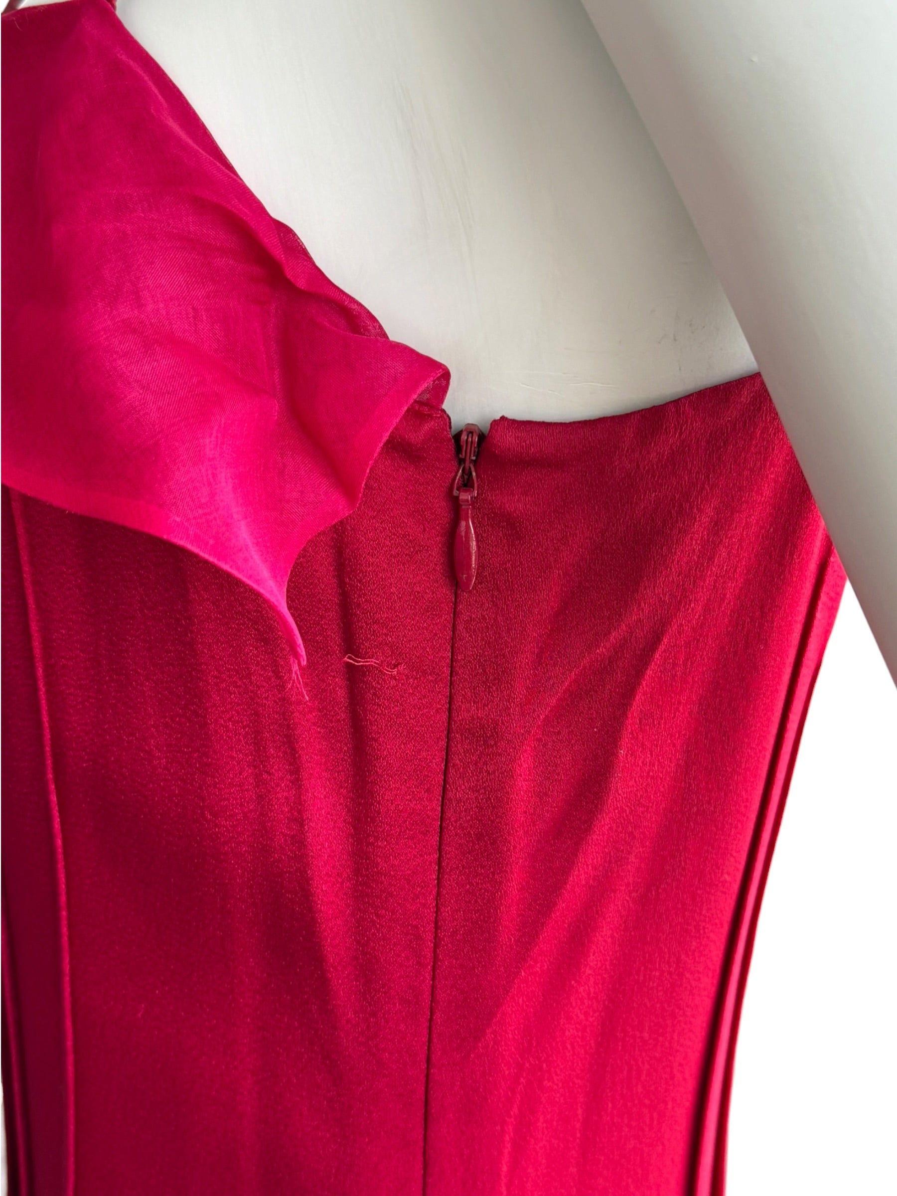 Christian Dior S/S 2008 Red Silk Satin One-Shoulder Midi Dress
