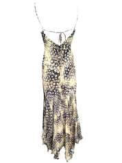 Roberto Cavalli S/S 2004 Ruffled Feather Print Silk Dress